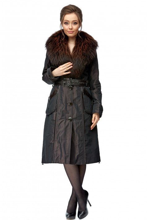 Женское пальто из текстиля с воротником, отделка енот 8003031
