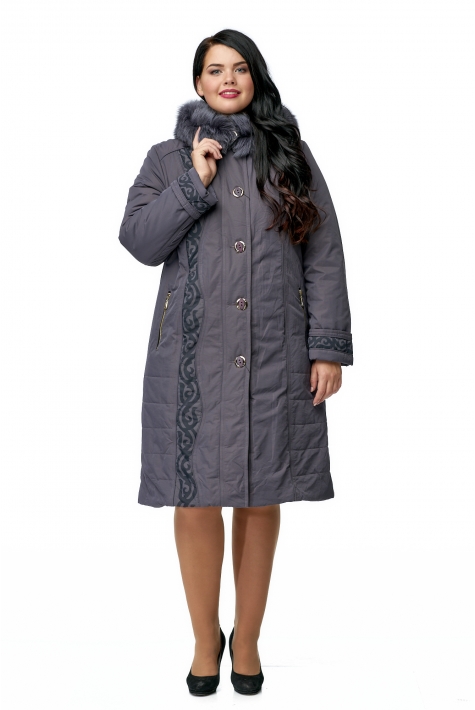 Женское пальто из текстиля с капюшоном, отделка песец 8010024