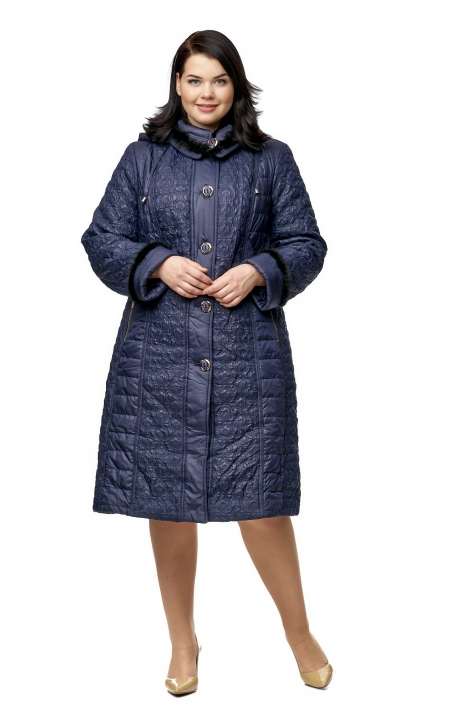 Женское пальто из текстиля с капюшоном, отделка норка 8010075
