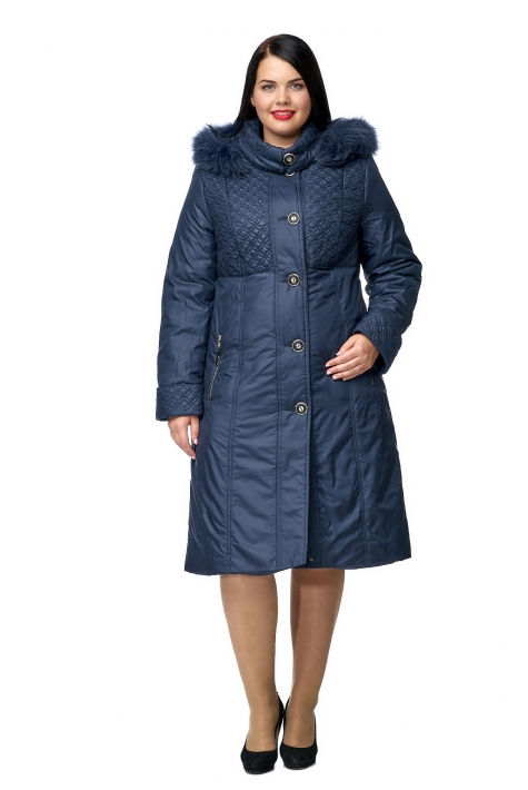 Женское пальто из текстиля с капюшоном, отделка песец 8010106