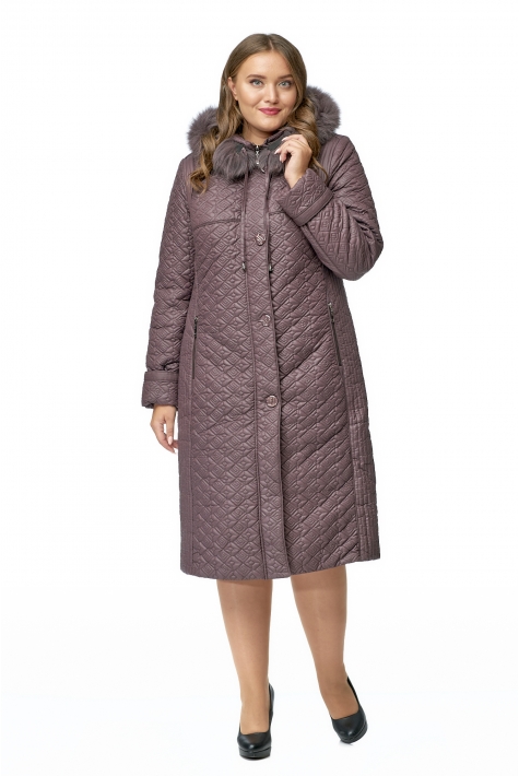 Женское пальто из текстиля с капюшоном, отделка песец 8010632