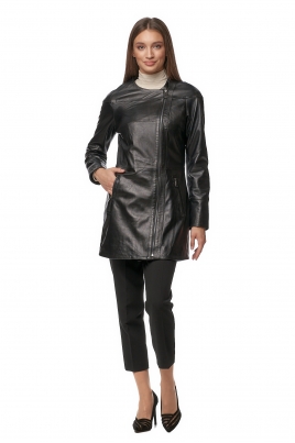 Женское кожаное пальто из натуральной кожи без воротника