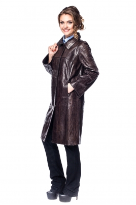 Женское кожаное пальто из натуральной кожи питона с воротником