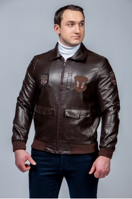 Мужская кожаная куртка из эко-кожи с воротником