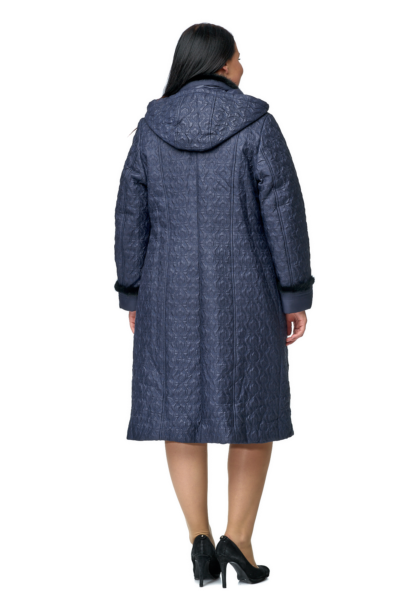 Женское пальто из текстиля с капюшоном, отделка норка 8010073-3