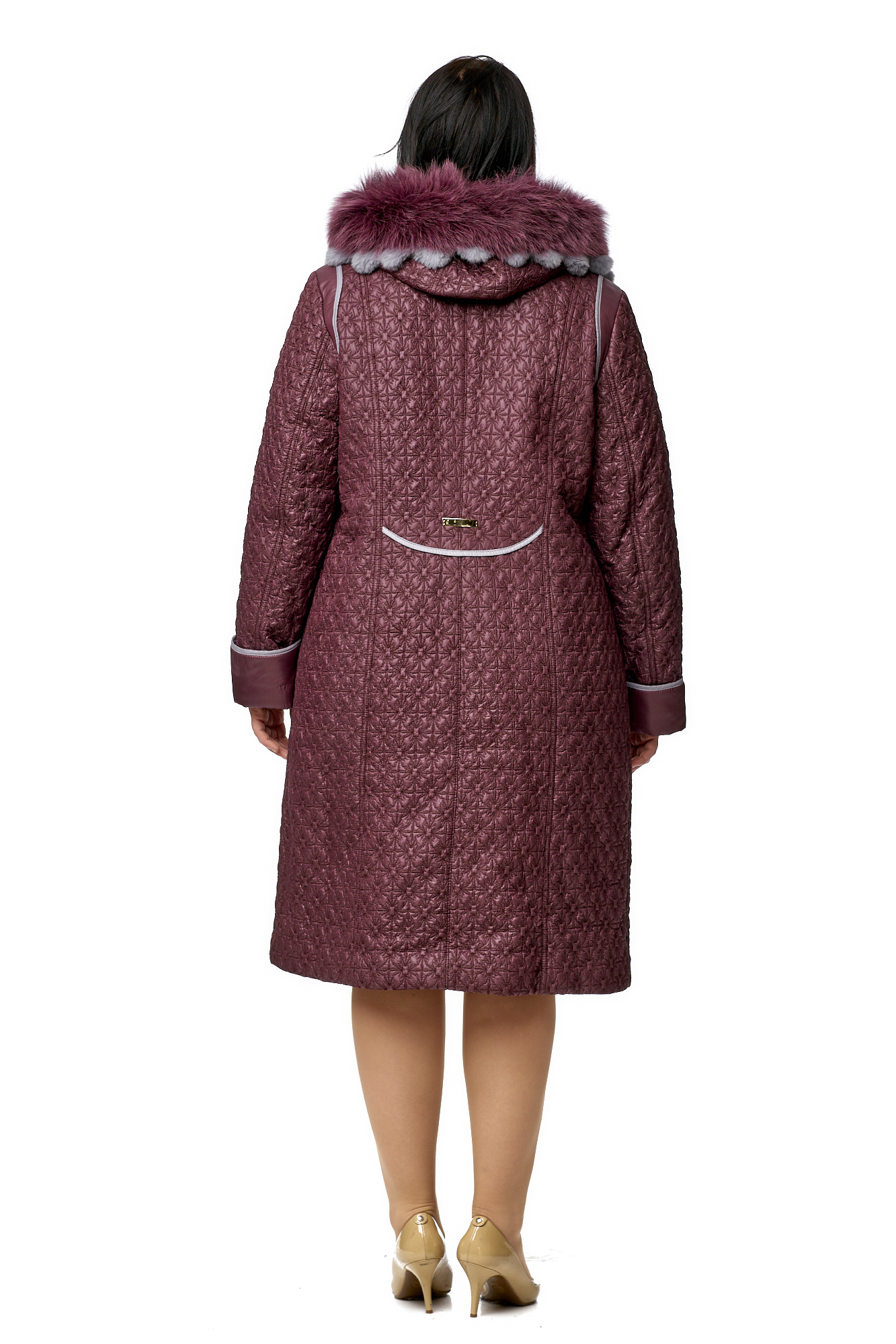 Женское пальто из текстиля с капюшоном, отделка песец 8010078-3