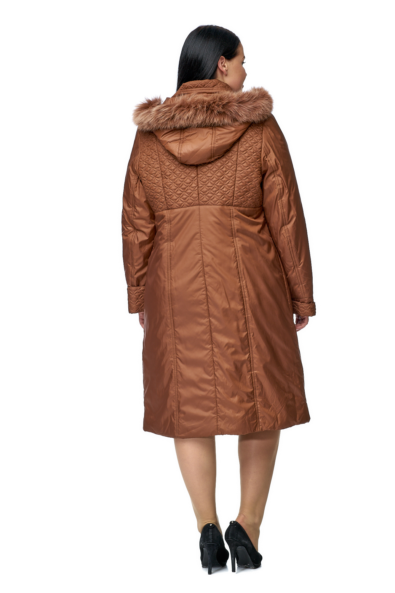 Женское пальто из текстиля с капюшоном, отделка песец 8010098-3