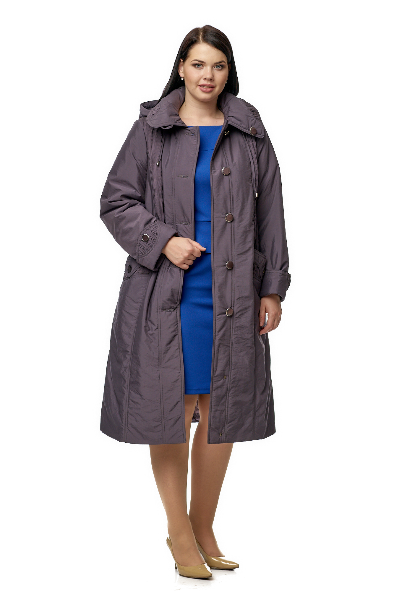 Женское пальто из текстиля с капюшоном 8010116-2
