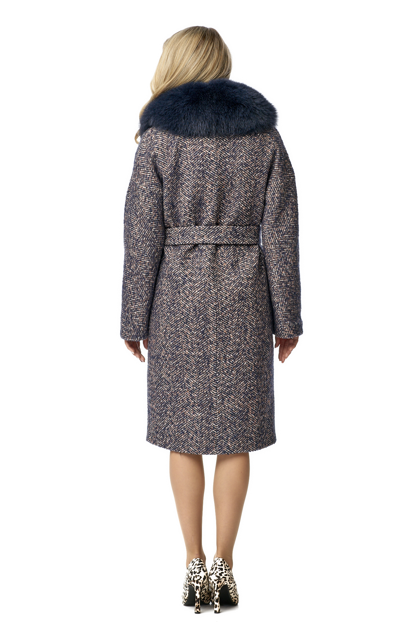 Женское пальто из текстиля с воротником, отделка песец 8010750-3