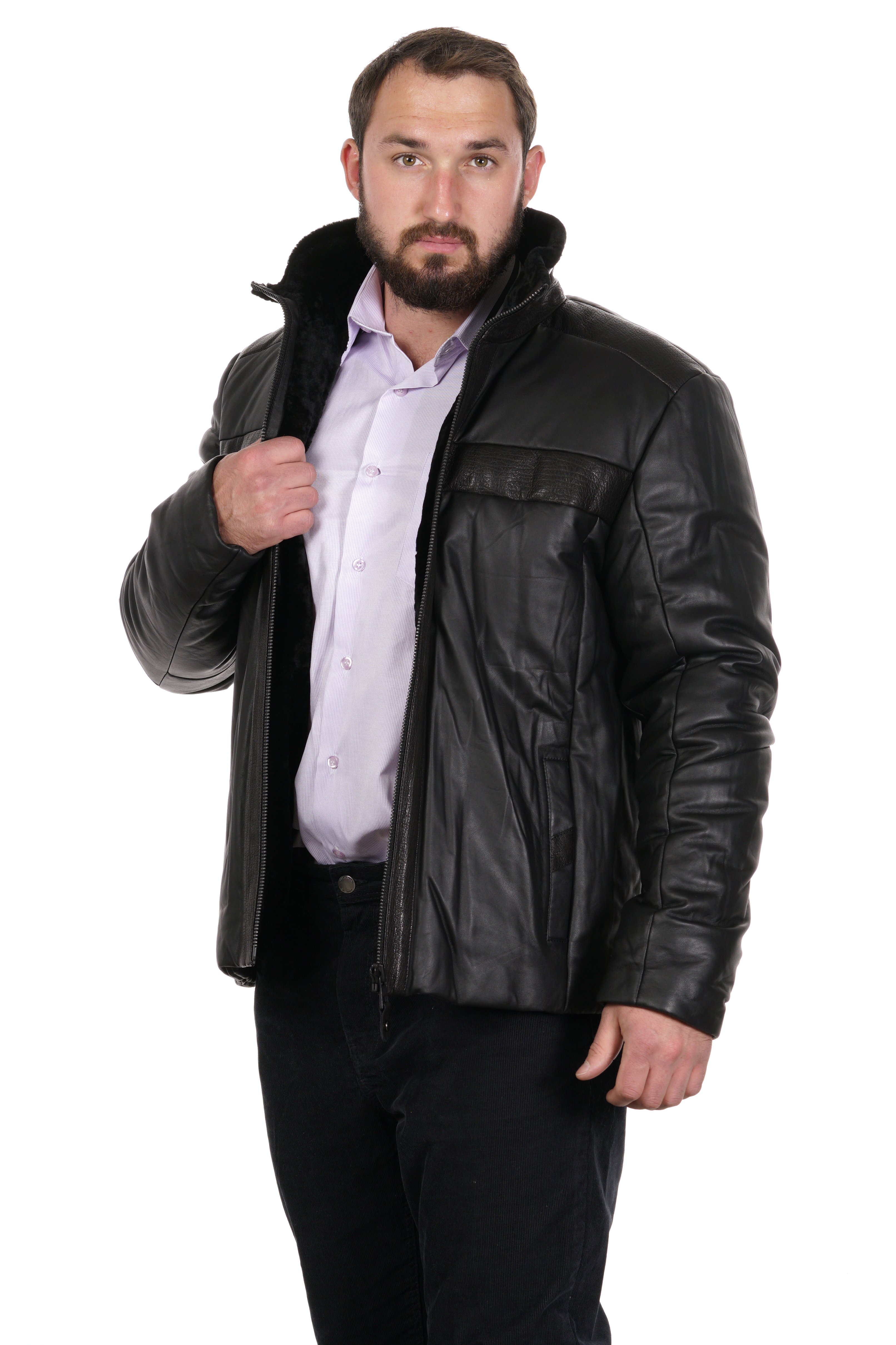 Мужская кожаная куртка из натуральной кожи на меху с воротником 8022380-9