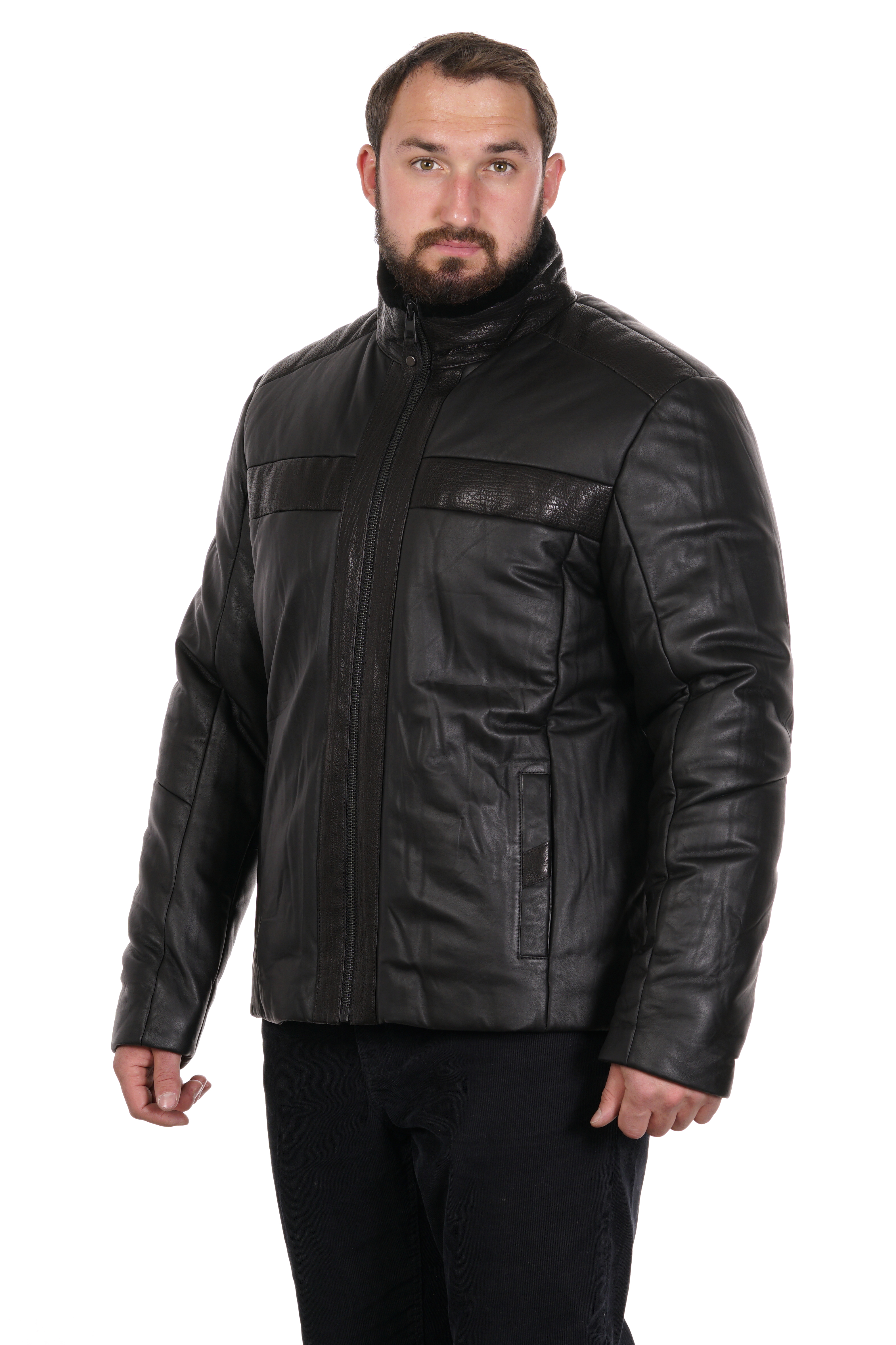 Мужская кожаная куртка из натуральной кожи на меху с воротником 8022380-11