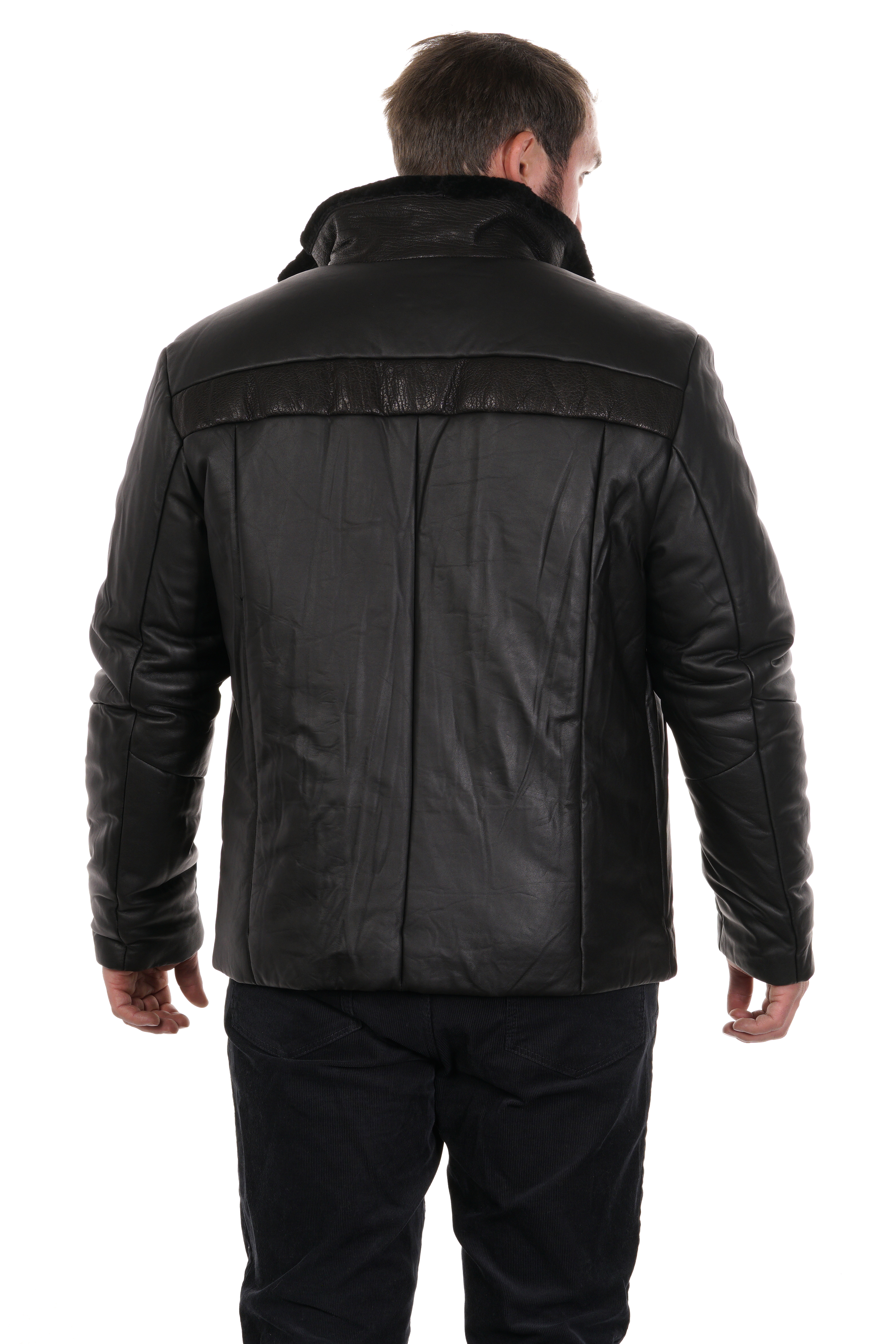 Мужская кожаная куртка из натуральной кожи на меху с воротником 8022380-12