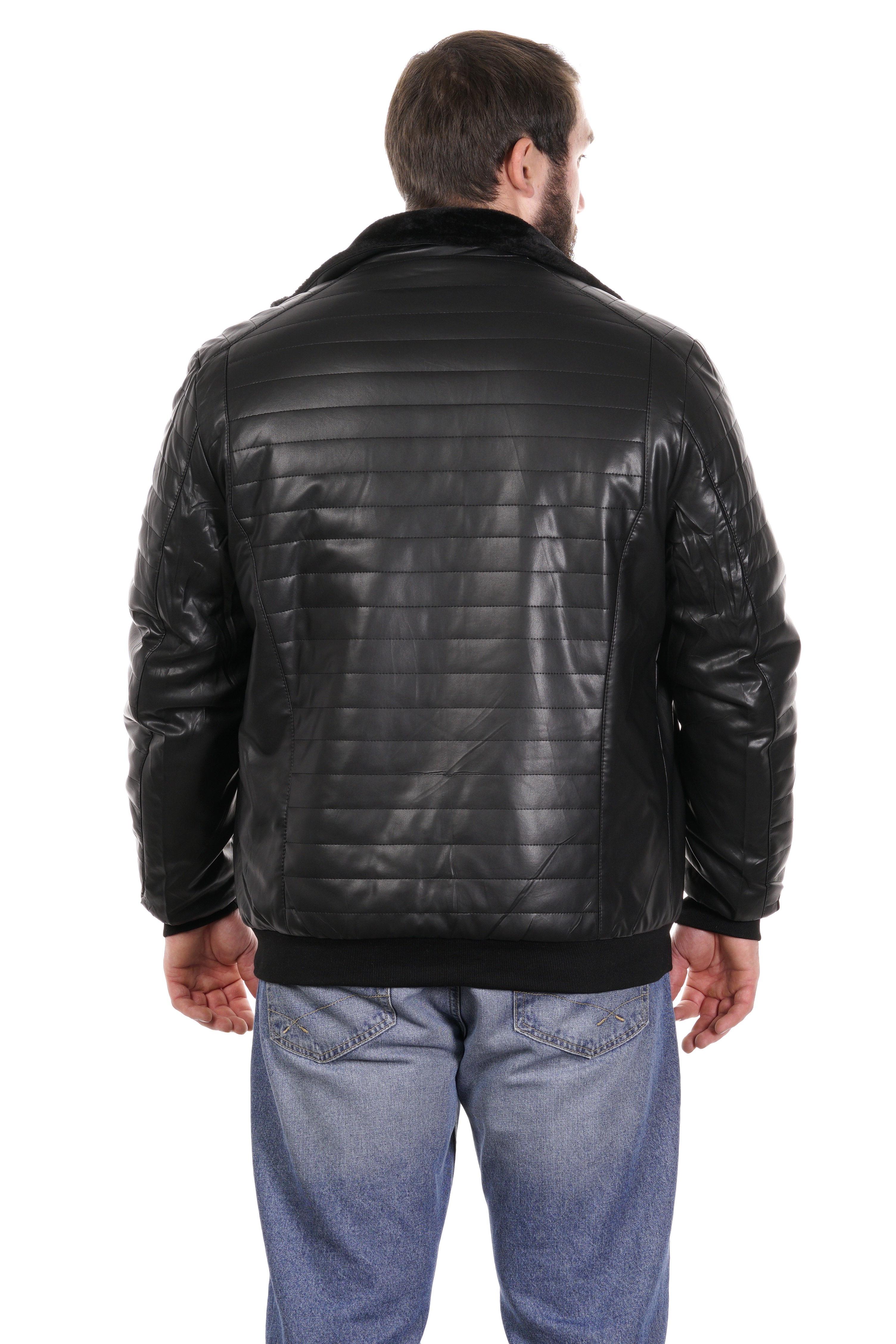 Мужская кожаная куртка из эко-кожи с воротником, отделка искусственный мех 8022590-9