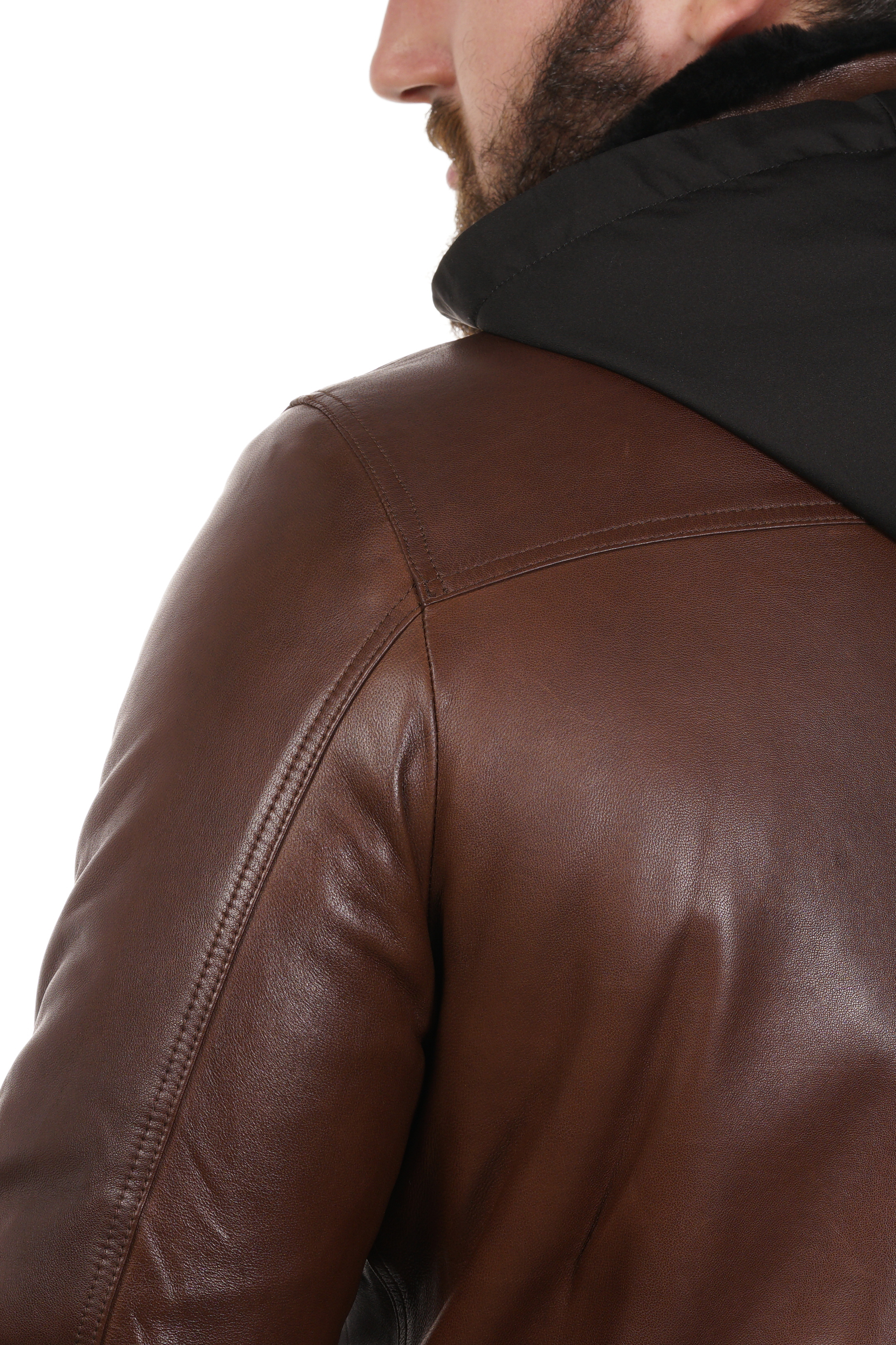 Мужская кожаная куртка из натуральной кожи на меху с капюшоном 8022688-2