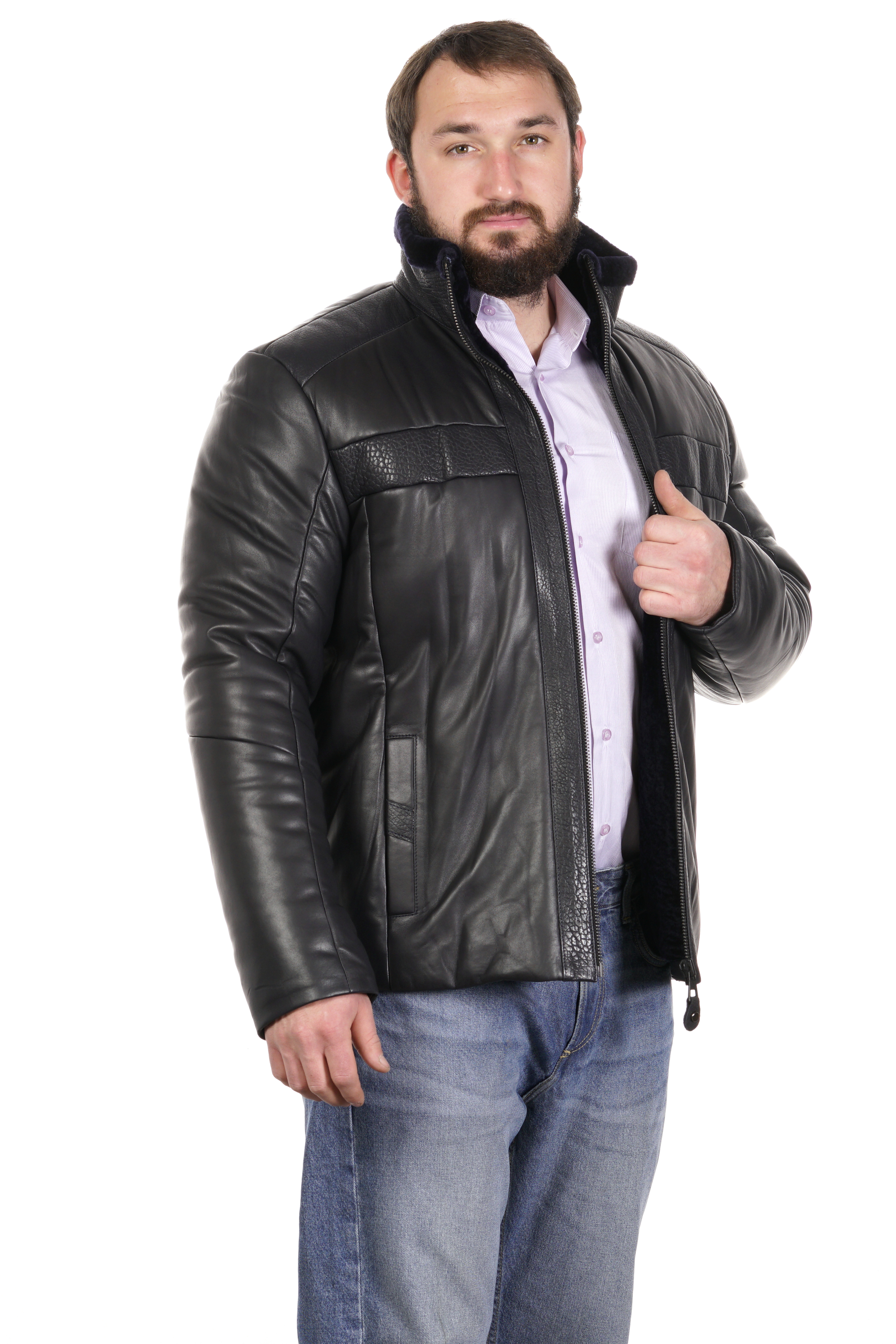 Мужская кожаная куртка из натуральной кожи на меху с воротником 8022845-7