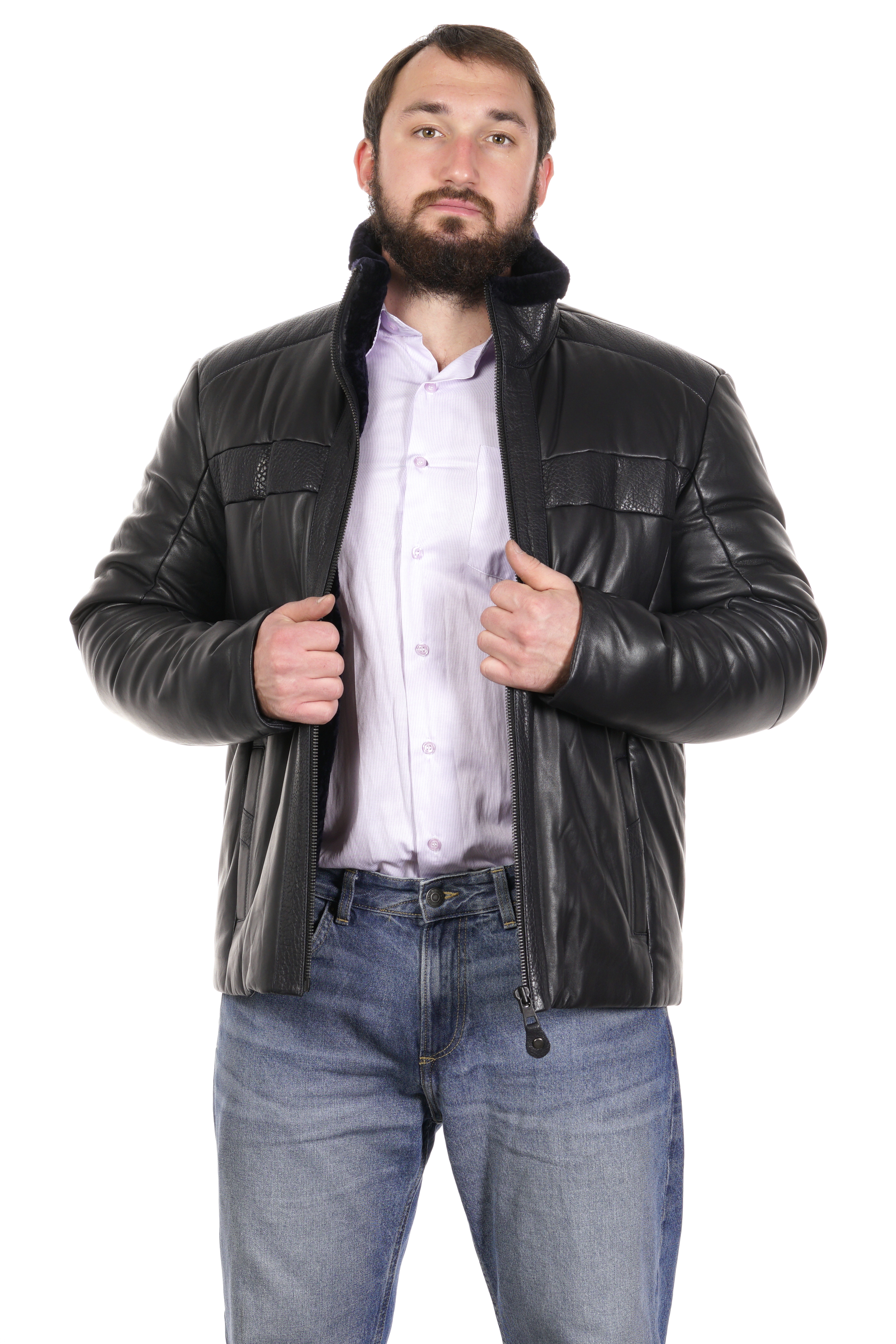 Мужская кожаная куртка из натуральной кожи на меху с воротником 8022845-8