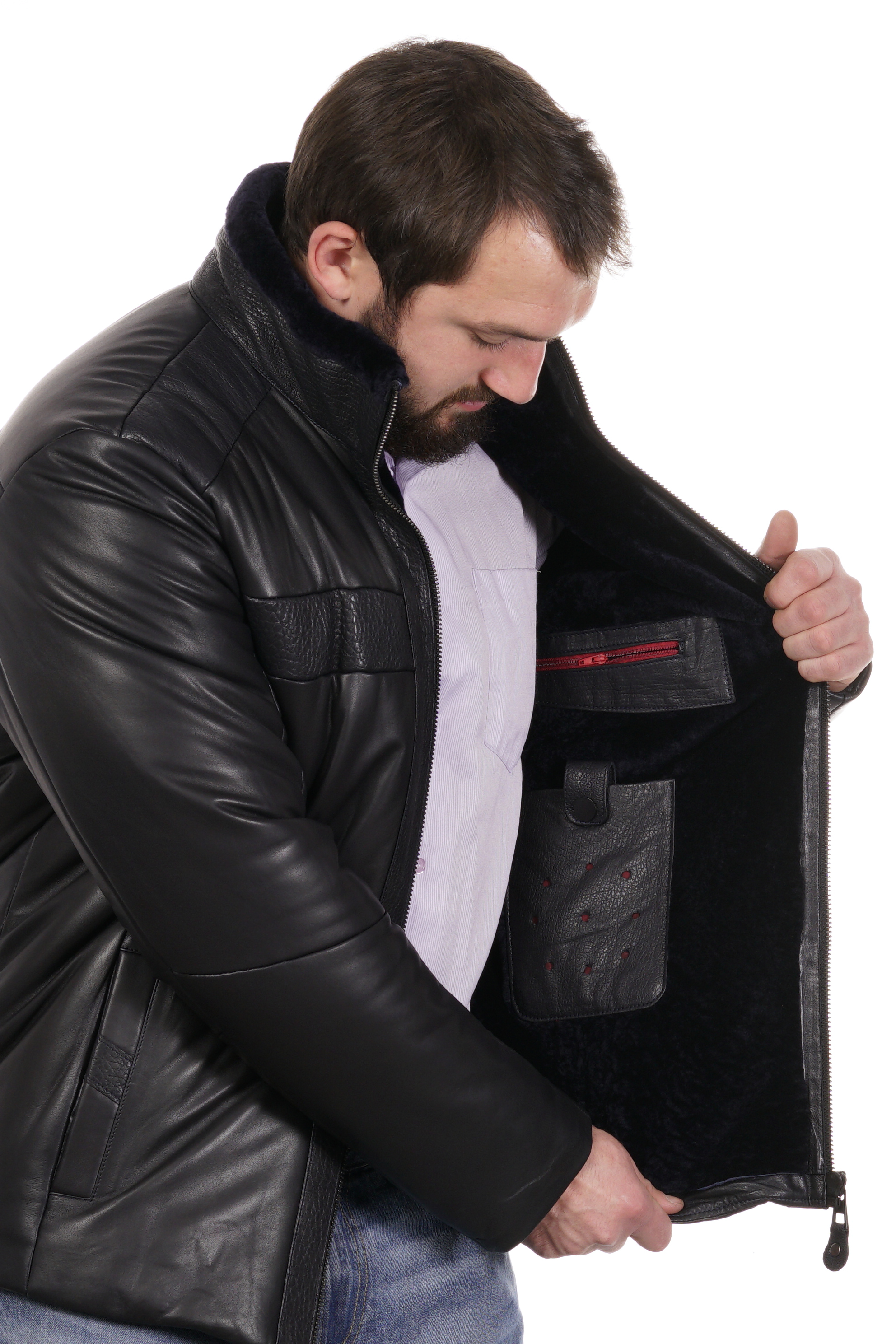 Мужская кожаная куртка из натуральной кожи на меху с воротником 8022845-10