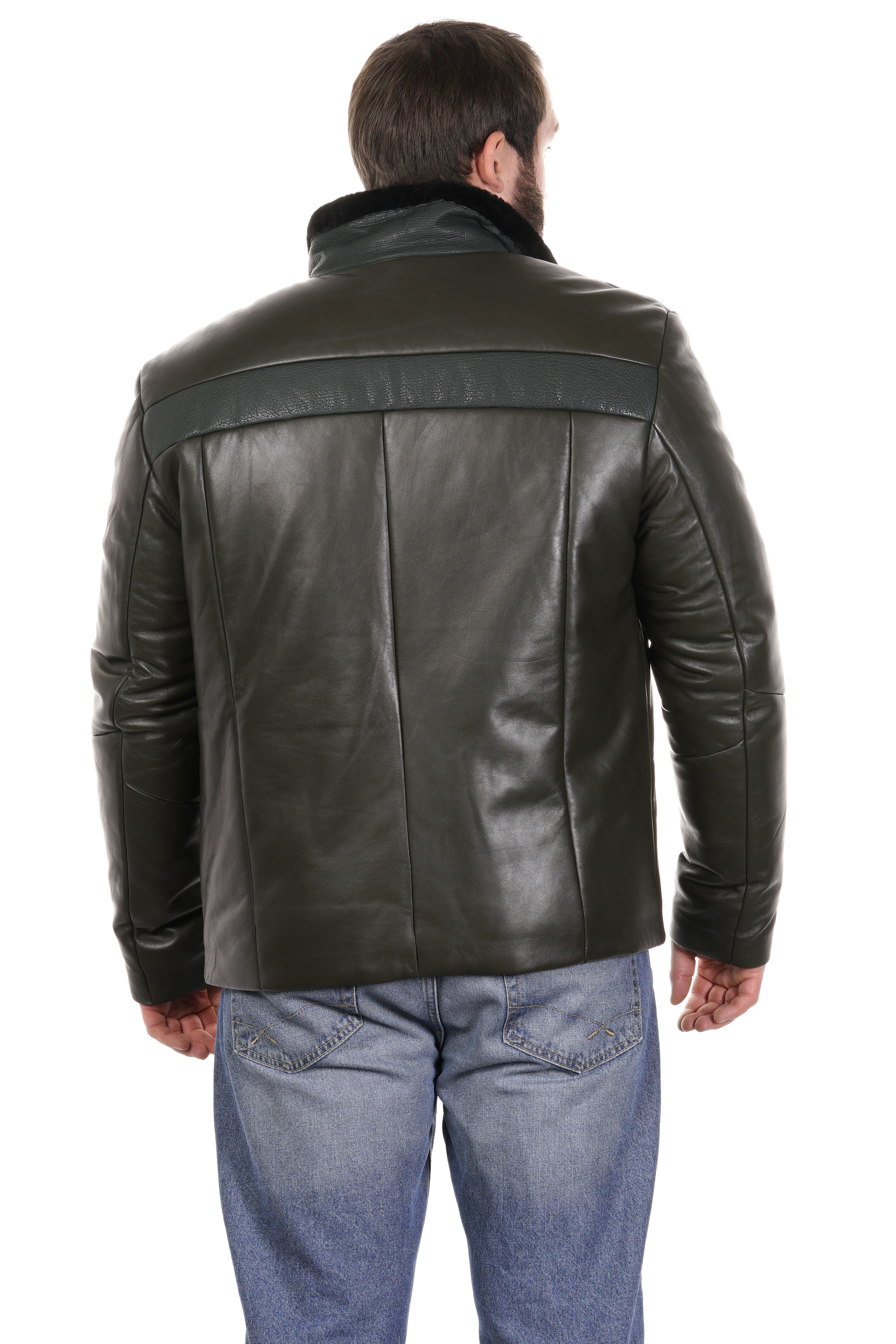 Мужская кожаная куртка из натуральной кожи на меху с воротником 8022847-10