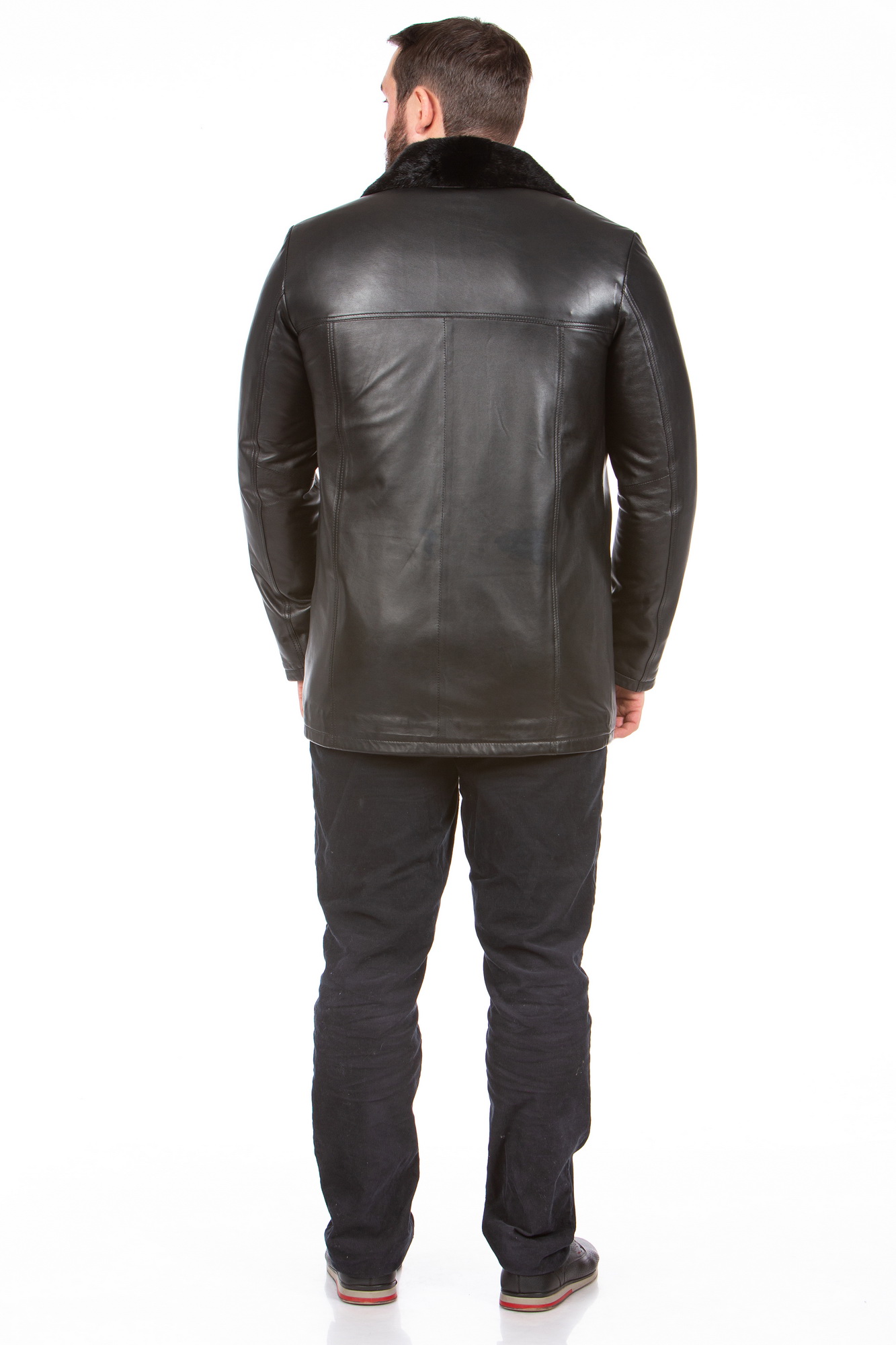 Мужская кожаная куртка из натуральной кожи на меху с воротником, отделка норка 8023633-6